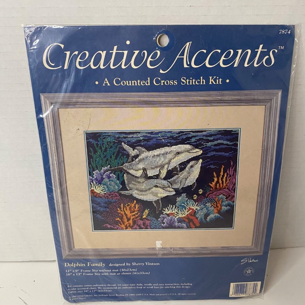 Creative Accents Dolphin Family cross stitch kit 1997 sea life Sherry Vintson